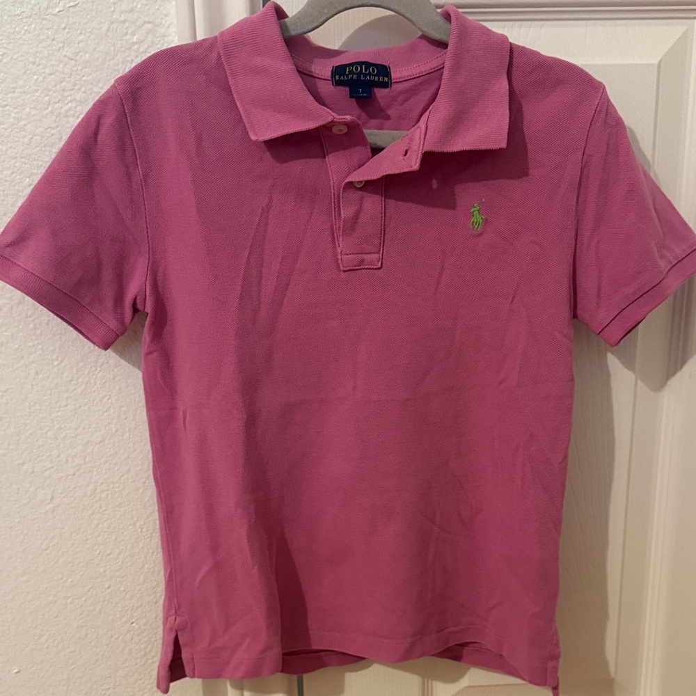 Polo by Ralph Lauren Kids Polo Shirt in Pink with Green Logo